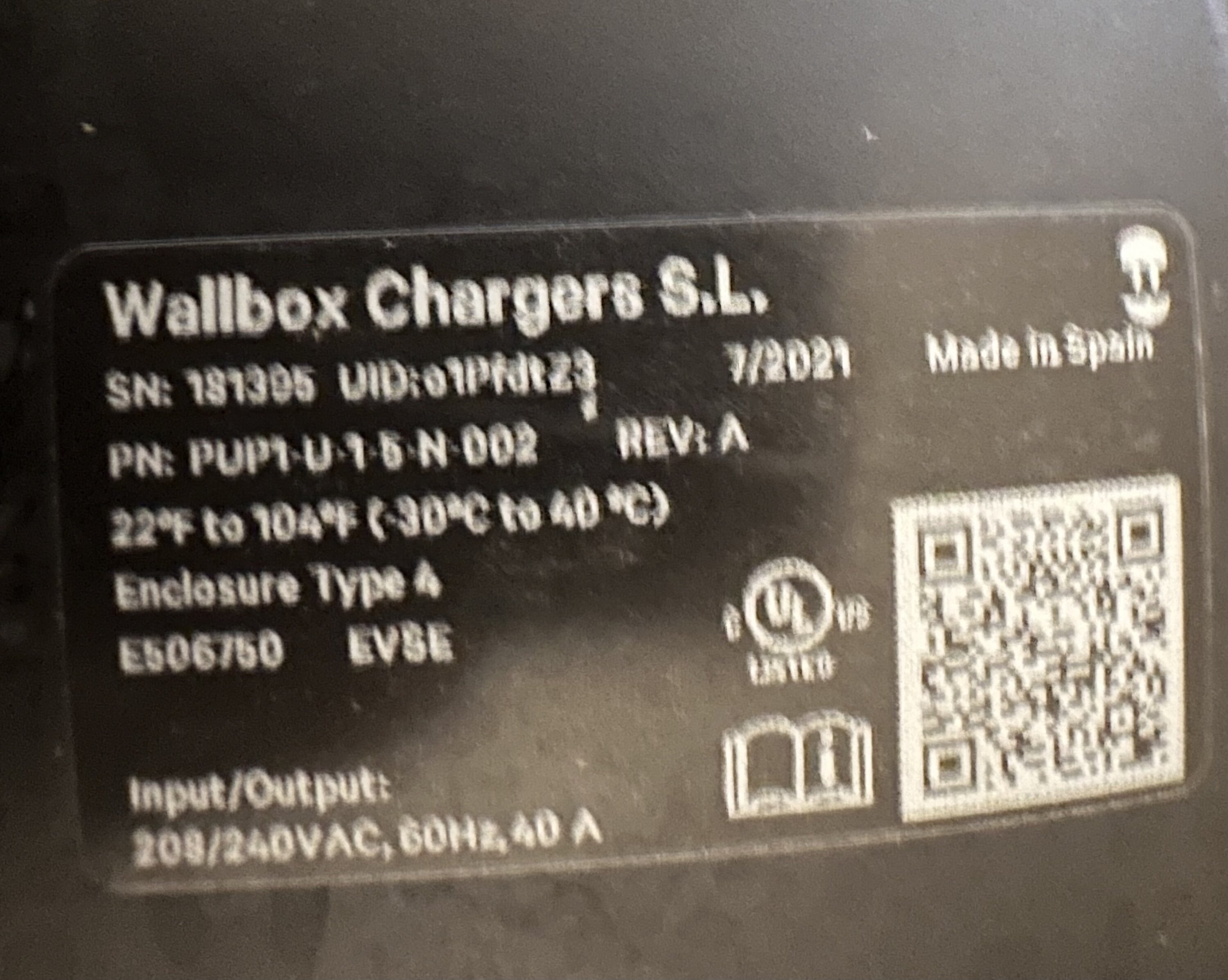 Wallbox Pulsar Plus 40A EV Charger - PUP1-U-1-5-N-002