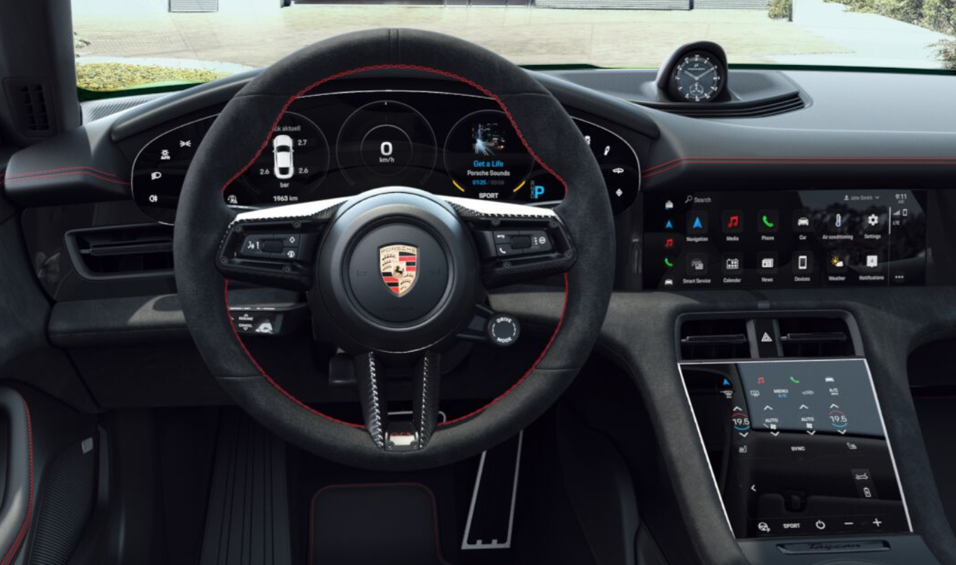 Porsche Taycan MY2023 console screen with new silver frame rendered in configurator... Screenshot 2022-05-03 at 12.58.36