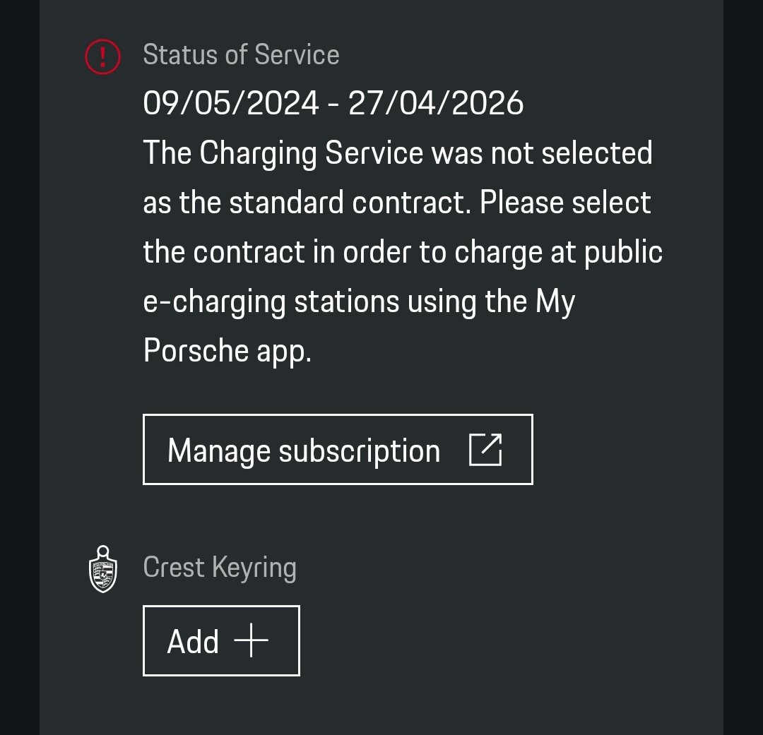 Porsche Taycan [uk] charging service didnt auto renew and now have error Screenshot_20240510_011151_My Porsche